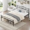 VECELO Metal Platform Bed Frame with Headboard & Footboard, Steel Slats Mattress Foundation, No Box Spring Needed, Queen, Charcoal Black