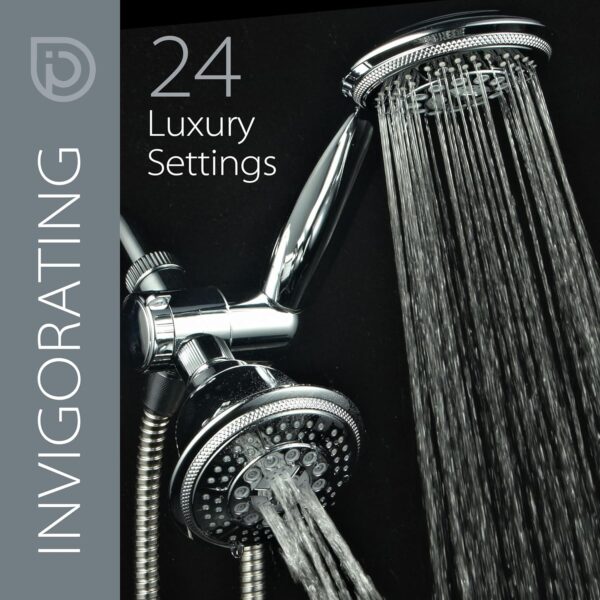 1433 Handheld Showerhead & Rain Shower Combo. High Pressure 24 Function 4" Face Dual 2 in 1 Shower Head System with Stainless Steel Hose, Patented 3-way Water Diverter in All-Chrome Finish