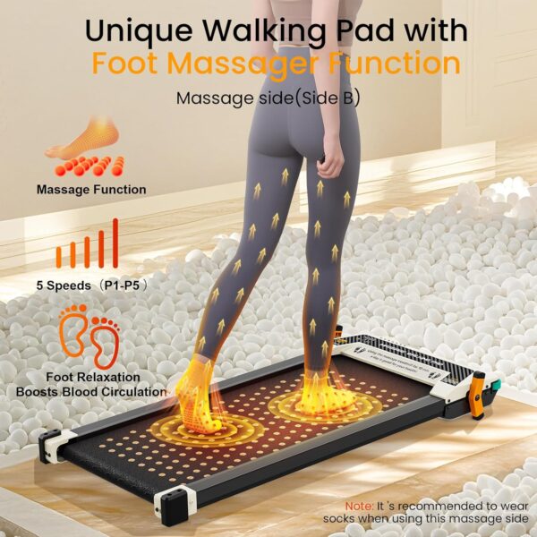 2 Side Walking Pad with Incline Massage Function, 2 in 1 Under Desk Walking Pad and Foot Massager Treadmills for Home/Office, Portable Treadmill with Remote Control LED Display