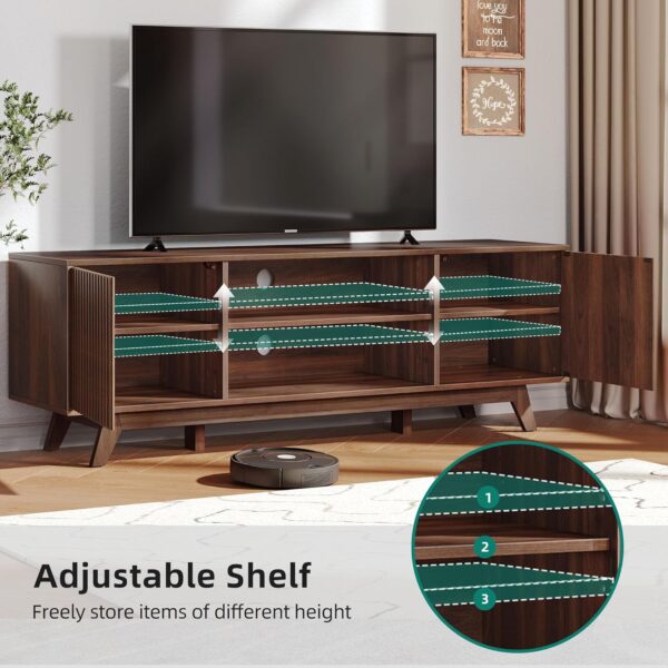 DWVO LED TV Stand, Fluted Entertainment Center for 65 Inch TV, Mid Century Modern TV Cabinet with Adjustable Shelves, Media Console Table for Living Room, Walnut
