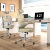 Home Office Chair, Ergonomic Comfy Desk Chair, High Back Computer Chair- Adjustable Headrest with Flip-Up Arms, Lumbar Support, Swivel Executive Task Chair (Modern, Beige)