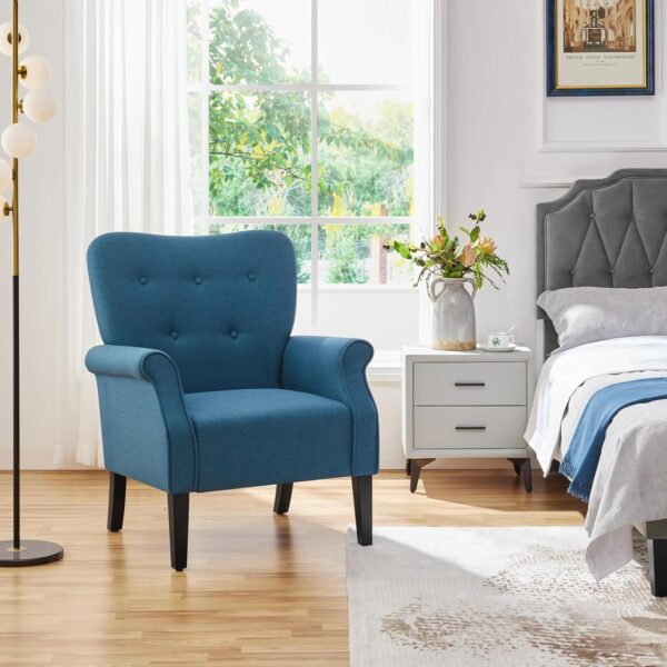 Yaheetech Modern Armchair, Mid Century Accent Chair with Sturdy Wood Legs and High Back for Small Space, Upholstered Fabric Sofa Club Chair for Living Room/Bedroom/Office, Set of 2, Navy Blue