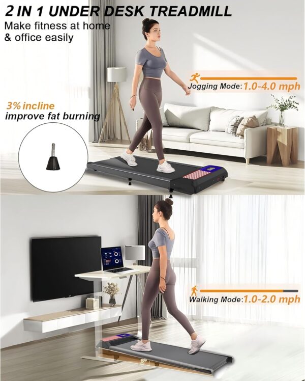 3 in 1 Treadmill, Portable Under Desk Walking Treadmill with Incline for Home/Office, Remote Control, LED Display