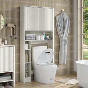 Furniouse 31''W Over The Toilet Storage Cabinet Modern Above Toilet Storage Cabinet with Fluted Doors & Adjustable Shelf for Bathroom, Antique White