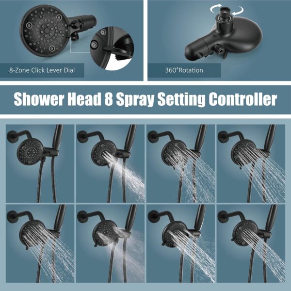 Aolemi Shower System Dual 2-in-1 Rain Shower Faucet Set 8-Setting Shower Head & Handheld Spray 3 Way Diverter Shower Trim Kit Pressure Rough-in Valve Included with Tub Spout Matte Black