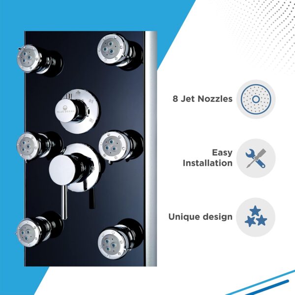 Blue Ocean 52" Aluminum SPA392B Shower Panel Tower System with 8 Adjustable Massage Jets and Rainfall Shower Head & Tub Spout