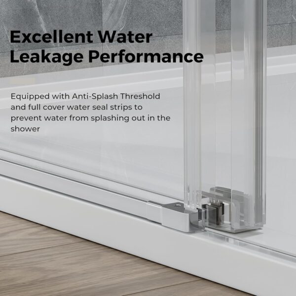 DELAVIN 56-60.in W x 75.in H Frameless Shower Door, Water Repellent Glass Shower Door with 5/16" (8mm) Clear Tempered Glass, Easy Sliding Showe Door with Explosion-Proof Film, Stainless Steel