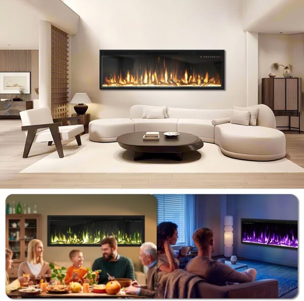 Smart 36" WiFi-Enabled Electric Fireplace Heater, Recessed in-Wall and Wall-Mounted Linear Fireplace,Compatible with Alexa,13 Adjustable Flame Color and 5 Brightness,1500/750 Watt Heater,Black