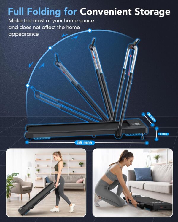 10% Incline Walking Pad Treadmills, Under Desk Treadmill 265/340+lb Capacity for Home Small Space, Portable Foldable Adjustable Incline Treadmill, Easy to Move and Upright Store, Mute Beep, Quieter