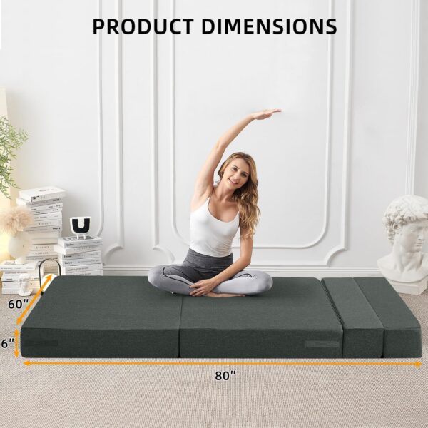 FILUXE Convertible Folding Sofa Bed - Sleeper Chair with Pillow, Modern Linen Fabric Floor & Futon Couch, Foldable Mattress for Living Room/Dorm/Guest Use/Home Office/Apartment, Queen Size, Dark Gray