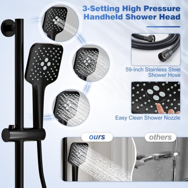 Gabrylly Bathtub Shower Faucet Set, Slide Bar Shower System with Handheld Shower Head Set, Tub Shower Trim Kit with Shower Valve,Matte Black