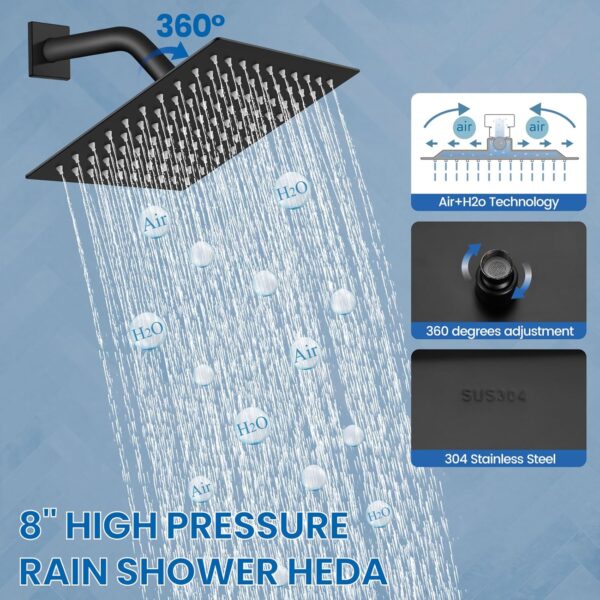 Airuida Shower Faucet Set Bathroom Rain Shower System SUS304 Stainless Steel Single Handle With Male Threads Rough-in Valve Shower Trim Kit 8 Inch Wall Mount Shower Head Matte Black