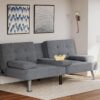 Flamaker Futon Sofa Bed Modern Folding Futon Set Linen Fabric Convertible Recliner Lounge for Living Room with 2 Cup Holders, Removable Armrests (Fabric, Grey)