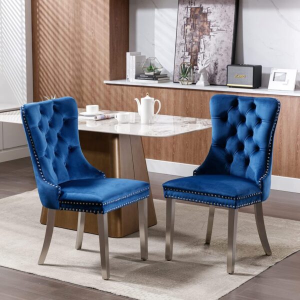 Round Glass Dining Table Set for 4, Small Glass Kitchen Table and Chairs Set of 4, 35" Round Dining Table with with Navy Blue Velvet Chairs,5 Piece Dining Table Set for Breakfast Dinette Cafe Office