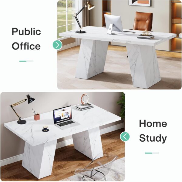 Tribesigns Modern Executive Desk, 63" Wooden Faux Marble Computer Desk with Base for Writing, White Large Simple Rectangular Workstation for Office, Conference, Meeting Room, Business Furniture & Home
