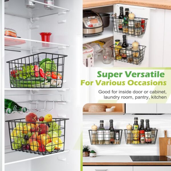 2 Pack Hanging Kitchen Baskets, Adhesive Wire Wall Storage Basket, No Drilling Hanging Fruit Baskets, Cabinet Door Organizer for Kitchen Bathroom Pantry, Upgrade Super-sized Adhesive