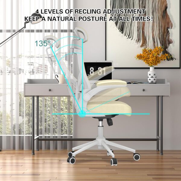Home Office Chair, Ergonomic Comfy Desk Chair, High Back Computer Chair- Adjustable Headrest with Flip-Up Arms, Lumbar Support, Swivel Executive Task Chair (Modern, Beige)