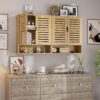 SMIBUY Bathroom Cabinet Wall Mounted, Bamboo Over-The-Toilet Storage Organizer, Space Saver Medicine Cabinet with 2 Door and Adjustable Shelves (Natural)