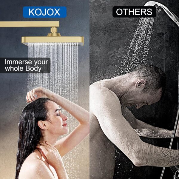 Thermostatic Shower System 13-Inch Rainfall Shower Head - 3 Setting Handheld Sprayer, Complete Bathroom Set with Faucet Mixer Trim Kit & Valve Brushed Gold