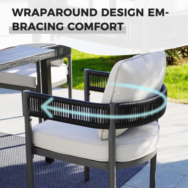 Grand patio 5-Piece Outdoor Dining Set for 4 with 1 Rectangle Expandable Table for 4-6 Person, Metal Woven Wicker Fixed Patio Chairs with Thickened Cushions for Yard, Poolside (Black)