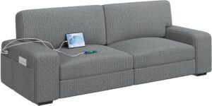 Yaheetech Sofa Modern Sofa Couch 2 Seater Corduroy Fabric Sofa with USB Charging Ports & Side Storage Pockets for Living Room Apartment, Dark Gray