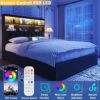 Lifezone Queen Bed Frame with Headboard, Queen Bed Frame with High Storage Bookcase Headboard,4 Storage Drawers & Charging Station & LED,No Box Spring Needed/Noise Free/All-Metal Support,Rustic Grey