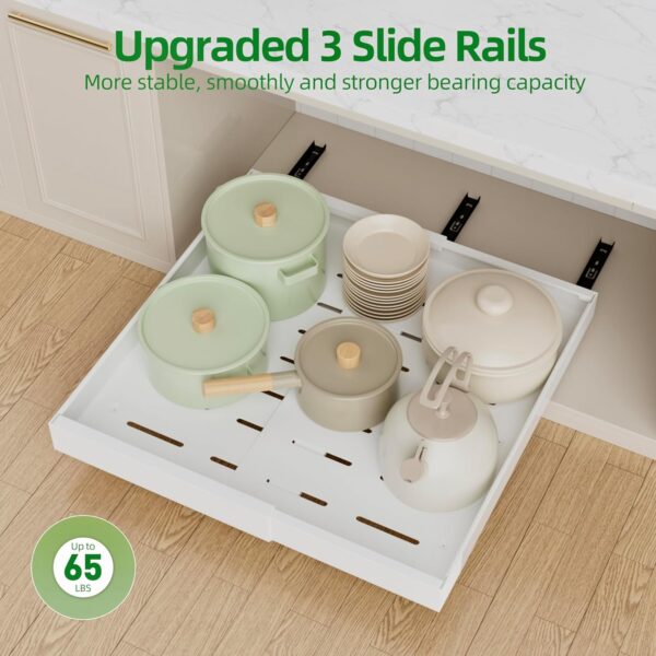 4 Pack Pull Out Cabinet Organizer Expandable (12"-20“ Width), 21'' Deep Pull Out Drawers for Cabinets, Adhesive with Nano Film, Heavy Duty Sliding Drawer for Pantry in Kitchen, Bathroom (White)