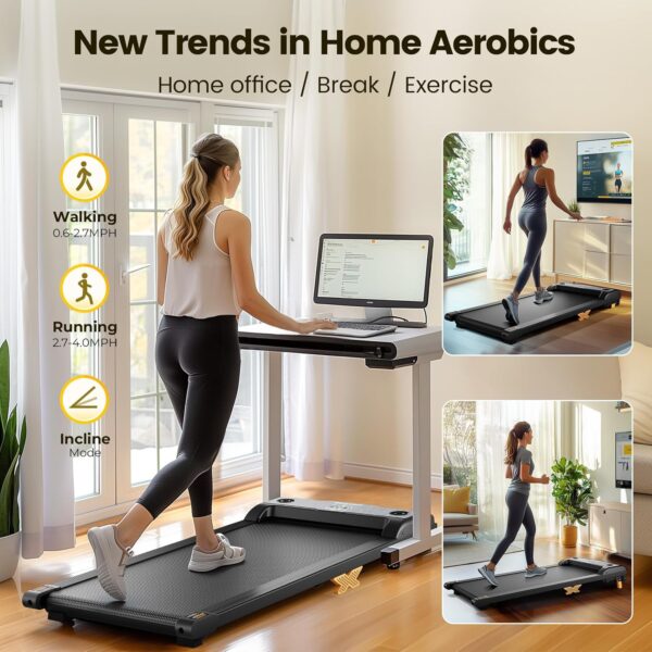 TINEF Under Desk Treadmill for Home and Office, Incline Walking Pad for Aerobic Exercise at Home, 4 in 1 Portable Treadmill for Walking, Jogging, Running and Climbing, 265 LBS Capacity