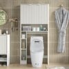 Furniouse 31''W Over The Toilet Storage Cabinet Modern Above Toilet Storage Cabinet with Fluted Doors & Adjustable Shelf for Bathroom, Antique White