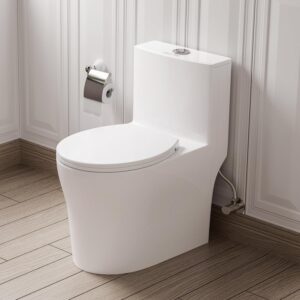 Compact One Piece Toilet, Quiet Dual & Powerful Flush Modern Toilet for Small Bathroom, Space Saving Toilet with Soft Close Toilet Seat, 12'' Rough-In Toilet
