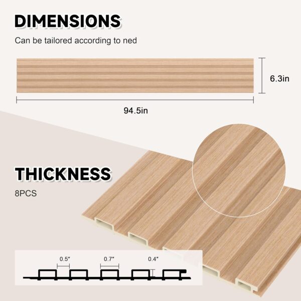 WPC Slat Wall Paneling,8-Pack 3D WPC Wood Wall Panels,Acoustic Wall Panels for Interior Wall Decor,Living Room,Bedroom,Oak,95 x 6 in