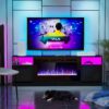 AHB 70" Fireplace TV Stand for TVs Up to 80" with 36" Electric Fireplace, TV Console for The Living Room, LED Light Entertainment Center, Storage Cabinet, Media Console Table, Black