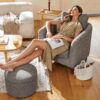 COLAMY Sherpa Accent Chairs with Storage Ottoman Set of 2, Upholstered Barrel Arm Chair with Footrest, Modern Living Room Chair with Back Pillow, Grey