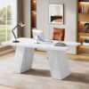Tribesigns Modern Executive Desk, 63" Wooden Faux Marble Computer Desk with Base for Writing, White Large Simple Rectangular Workstation for Office, Conference, Meeting Room, Business Furniture & Home
