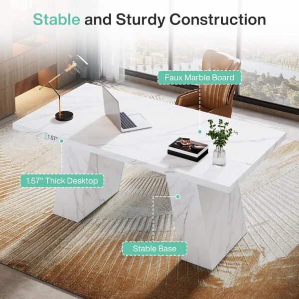 Tribesigns Modern Executive Desk, 63" Wooden Faux Marble Computer Desk with Base for Writing, White Large Simple Rectangular Workstation for Office, Conference, Meeting Room, Business Furniture & Home