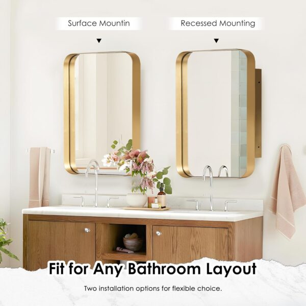 sogesfurniture Medicine Cabinets for Bathroom with Mirror, 24"x16" Modern Rectangle Recessed Bathroom Medicine Cabinet with Beveled Mirror, Wall Mounted Metal Bathroom Mirror with Storage, Gold