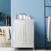Tangkula Bathroom Floor Cabinet, Freestanding Storage Cabinet with Double Doors and Shelf, Modern Home Furniture, Wooden Home Organizer for Living Room, Bathroom Cabinet, White