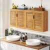 VIAGDO Wall Cabinet Bathroom Storage Cabinet Wall Mounted with Adjustable Shelves Inside, Double Door Medicine Cabinet, Utility Cabinet Organizer Over Toilet, Bamboo, 23.2''Lx8.3''Wx20.1''H