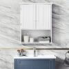 Tangkula Wall Mount Bathroom Cabinet Wooden Medicine Cabinet Storage Organizer with 2-Doors and 1-Shelf Cottage Collection Wall Cabinet (White)