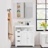 Yaheetech Bathroom Floor Cabinet, Wooden Storage Organizer with 3 Drawers and 2 Open Shelves, Freestanding Storage Cabinet with a Large Bottom Cabinet for Bathroom, Living Room, Kitchen, White