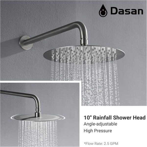 DASAN Tub Shower Faucets Sets Complete Bathtub Faucet Set Brushed Nickel Bathtub Shower System with Tub Spout, Bathroom Tub and Shower Faucet Combo Trim Kit with Rough-in Valve, DA-SS03BN-R10W