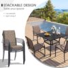 VICLLAX 5 Pieces Patio Dining Set, Outdoor Furniture Set Includes 1 Square Patio Table and 4 Stackable Patio Sling Chairs, Outdoor Table and Chairs for Outsides, Walnut Table and Brown Chairs