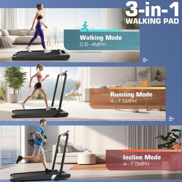 ANCHEER Under Desk Treadmill with Incline, 3 in 1 Walking Pad Treadmill with Remote Control, 2.5HP Folding Treadmill for Home, 300lbs Weight Capacity Quiet Jogging Running Electric Machine