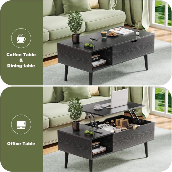 OLIXIS Wood Lift Top Coffee Table with Hidden Compartment and Large Storage Shelf, Lift Tabletop Dining Center Table for Home Living Room Office, Black