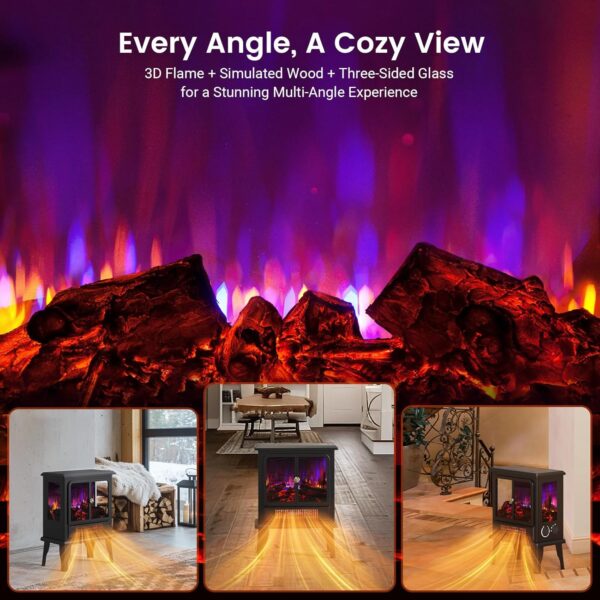 BLITZHOME 18'' Electric Fireplace Heater, 2 Heating Mode 750/1500W, 3D Realistic Flame, Thermostat Control, Safety Protection, Portable Freestanding Fire Places Stove for Home, Small Space