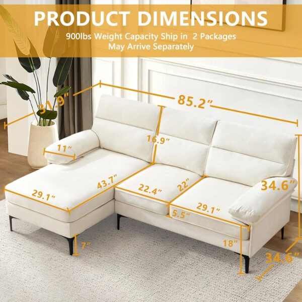 Ihanherry 85” Convertible Sectional Sofa Couch, 3 Seat Sofa for Living Room L-Shaped Modern Chenille Fabric Modular Sofa Reversible Wide Chaise & Fluffy Armrests for Apartment (Beige)