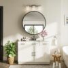 Keonjinn 28 x 28 Inch Round Black Mirror Medicine Cabinet, Modern Black Framed Vanity Bathroom Mirror with Storage
