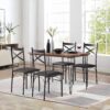 VECELO 5-Piece Dining Table Set for Home Kitchen Small Space Breakfast Nook, 4 Faux Leather Metal Frame Chairs, Retro Brown