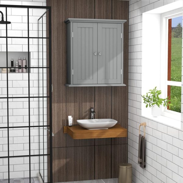 ChooChoo Bathroom Wall Cabinet, Over The Toilet Space Saver Storage Cabinet, Medicine Cabinet with 2 Door and Adjustable Shelves, Cupboard (Grey)