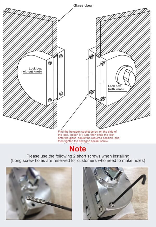 Fits on 1/2" Glass,10 mm -12 mm, Glass Door Lock, Stainless Steel Double Bolts Swing Push Sliding Access Control Office Glass Door Lock with 5 Keys
